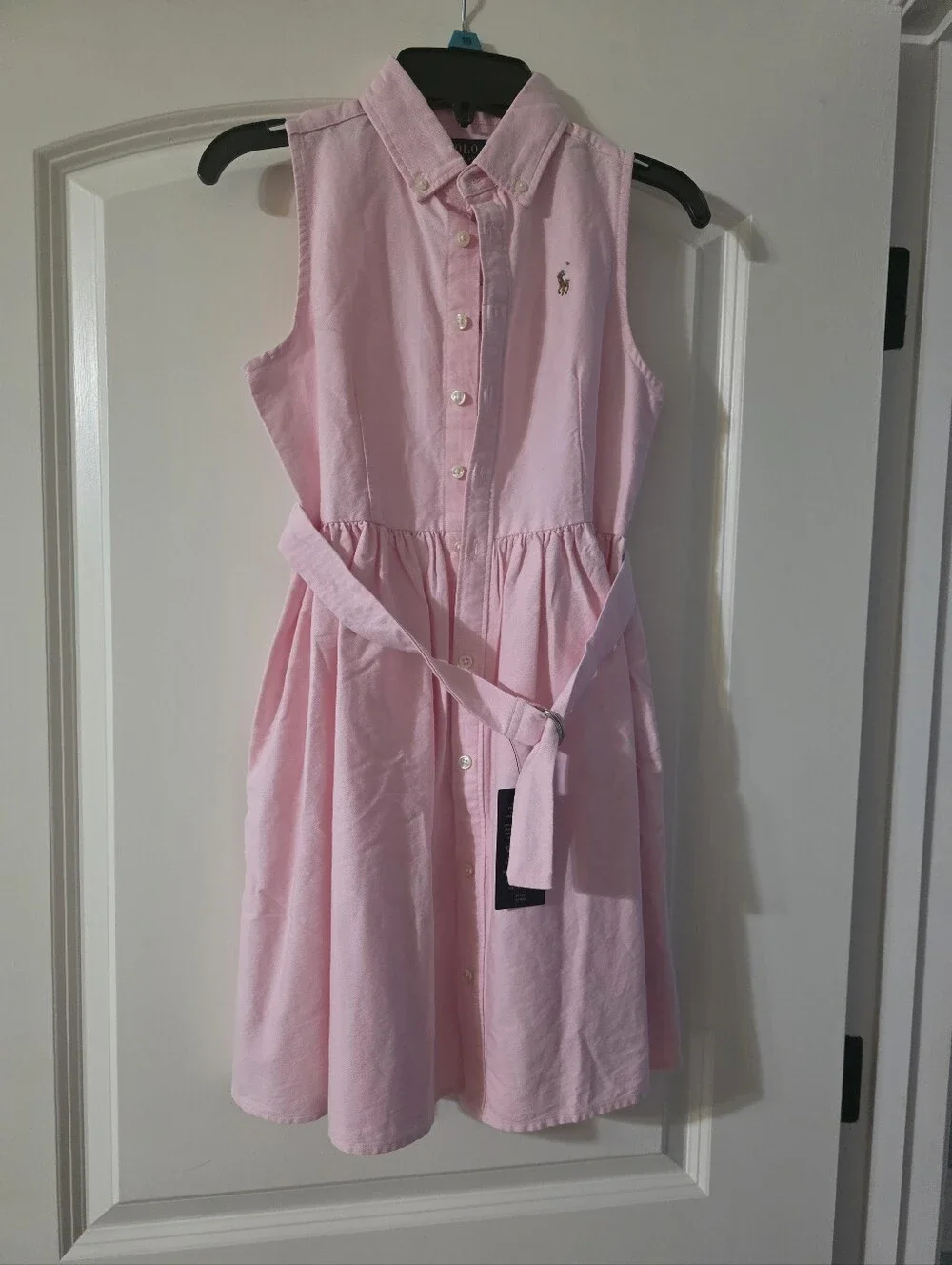 Ralph Lauren Girl's Light Pink Sleeveless Belted Shirt Dress